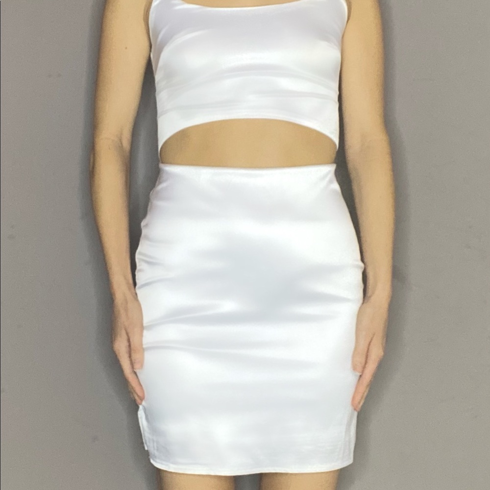 White Satin Cut-Out Mini Dress - SMALL
